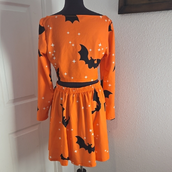 🩷SHEIN Orange Bat Print Halloween Dress - Picture 3 of 4